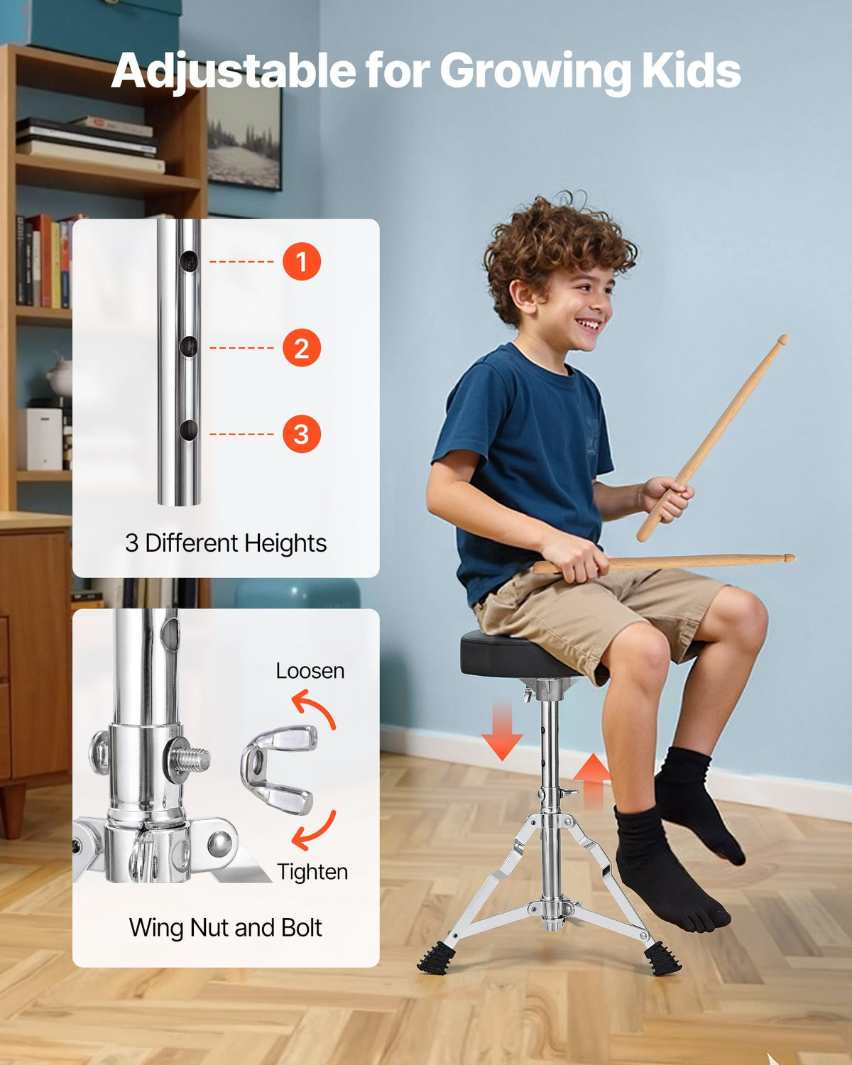 Kids Drum Set, 5-Piece 16 in / 406.4 mm Junior Drum Sets, Beginner