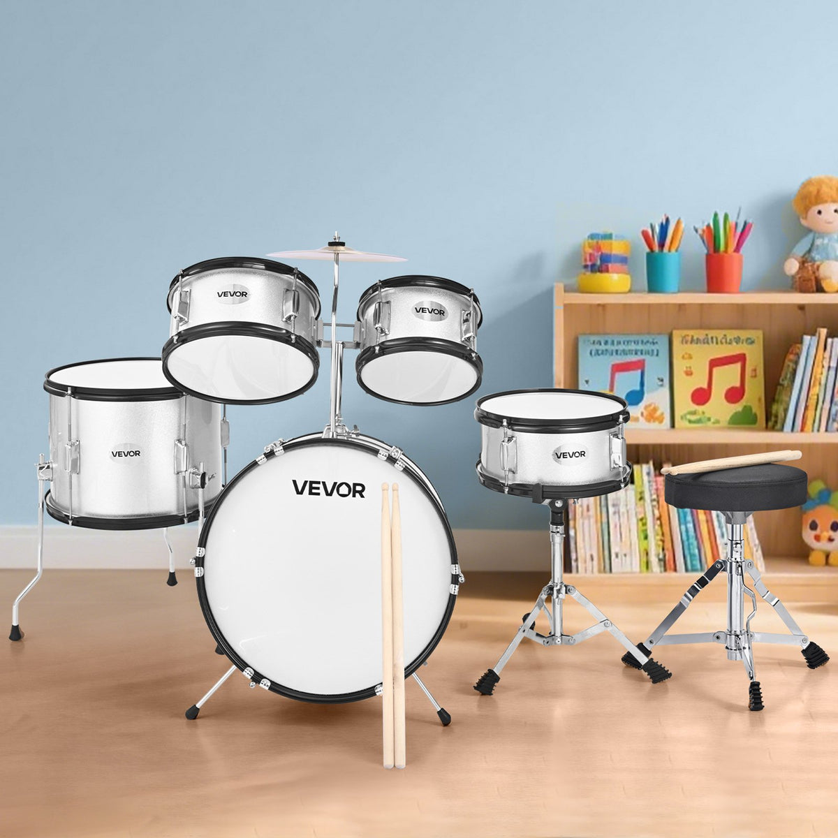 Kids Drum Set, 5-Piece 16 in / 406.4 mm Junior Drum Sets, Beginner