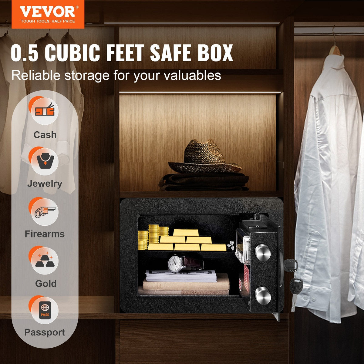 VEVOR Safe, 14.2 L Home Safe, Steel Security Safe with Digital Keypad