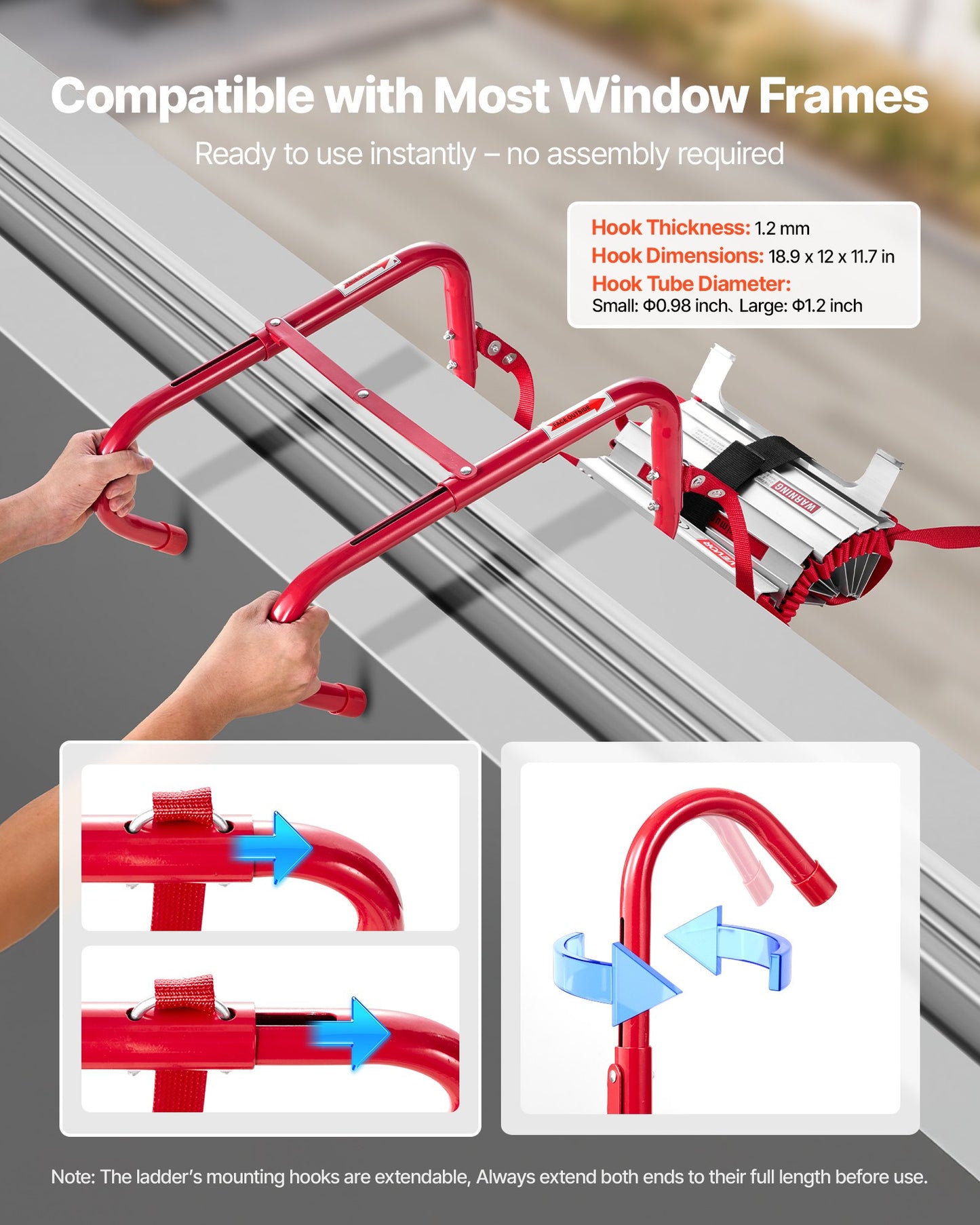Fire Escape Ladder, 2-Story 4m Retractable Emergency Fire Ladder,