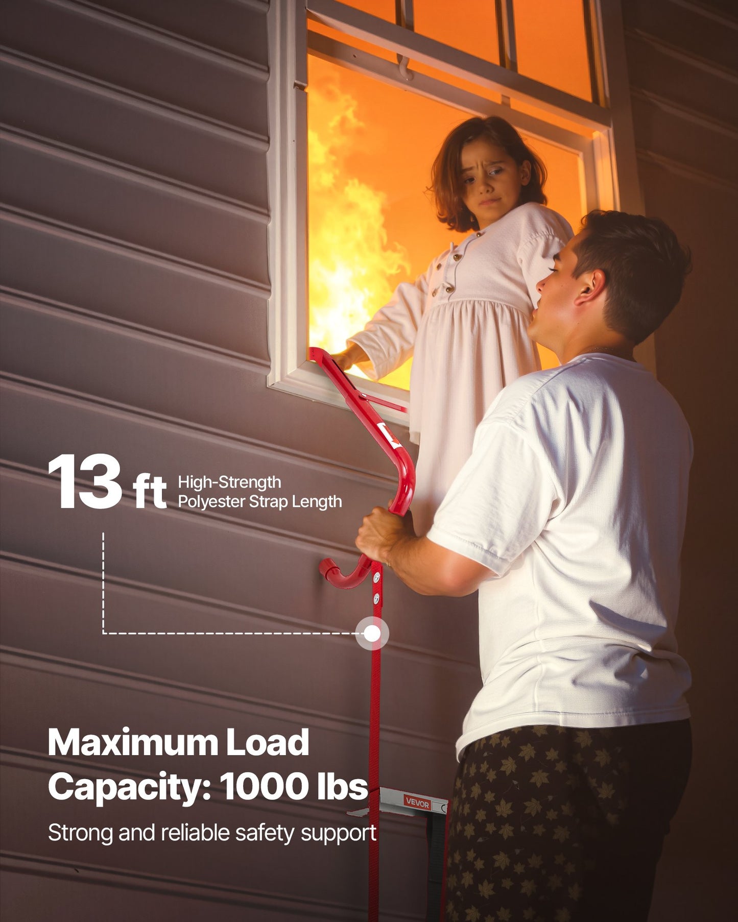 Fire Escape Ladder, 2-Story 4m Retractable Emergency Fire Ladder,