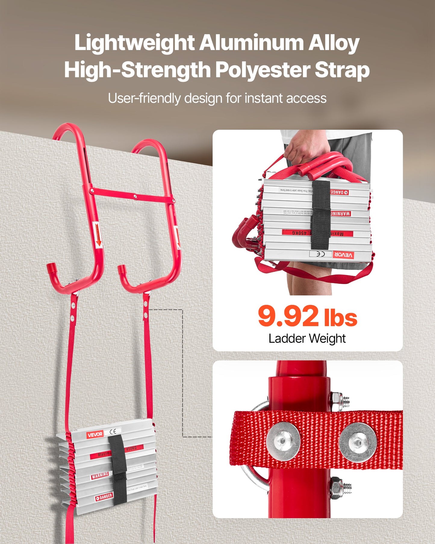 Fire Escape Ladder, 2-Story 4m Retractable Emergency Fire Ladder,