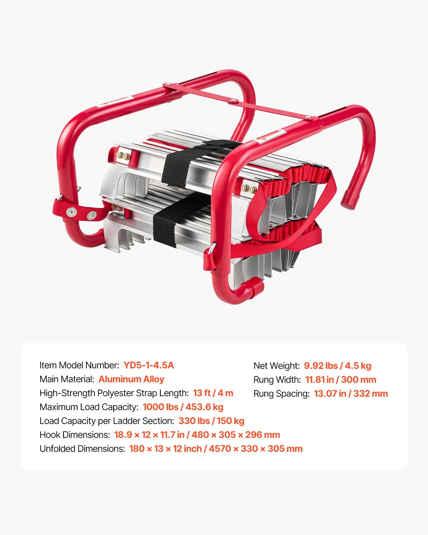 Fire Escape Ladder, 2-Story 4m Retractable Emergency Fire Ladder,