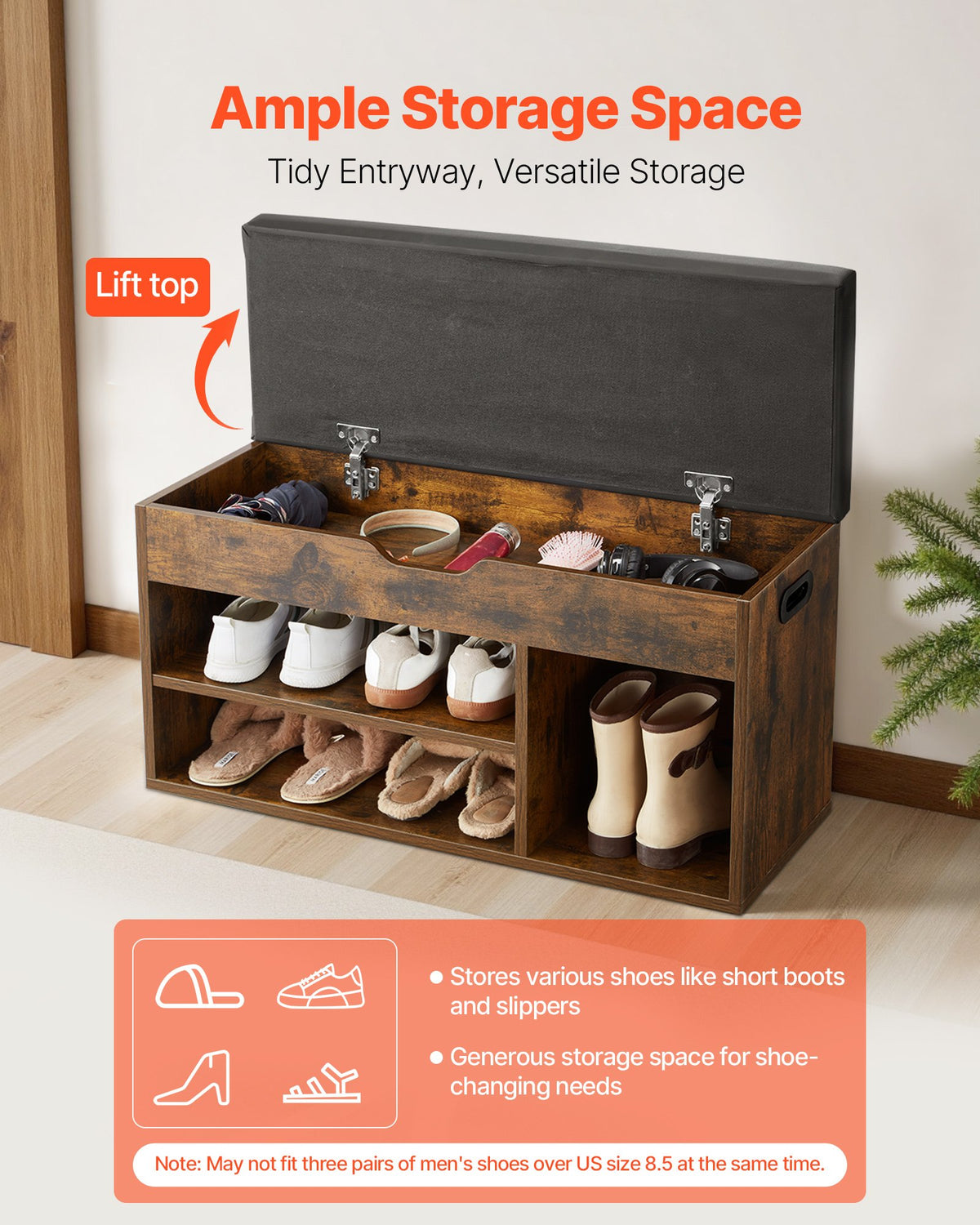 Entryway Shoe Bench, 805 x 305 x 445 mm Shoe Storage Organizer with