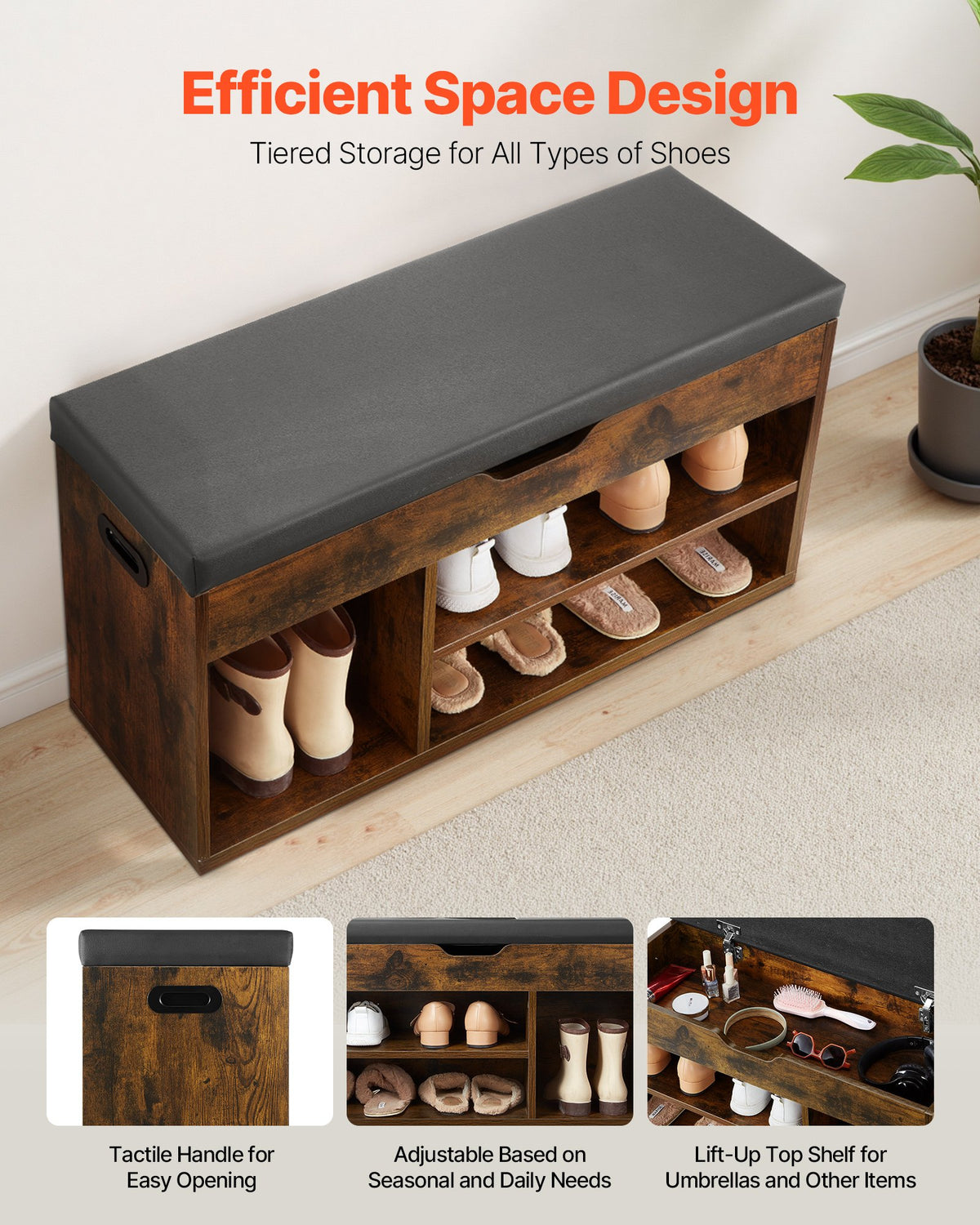 Entryway Shoe Bench, 805 x 305 x 445 mm Shoe Storage Organizer with