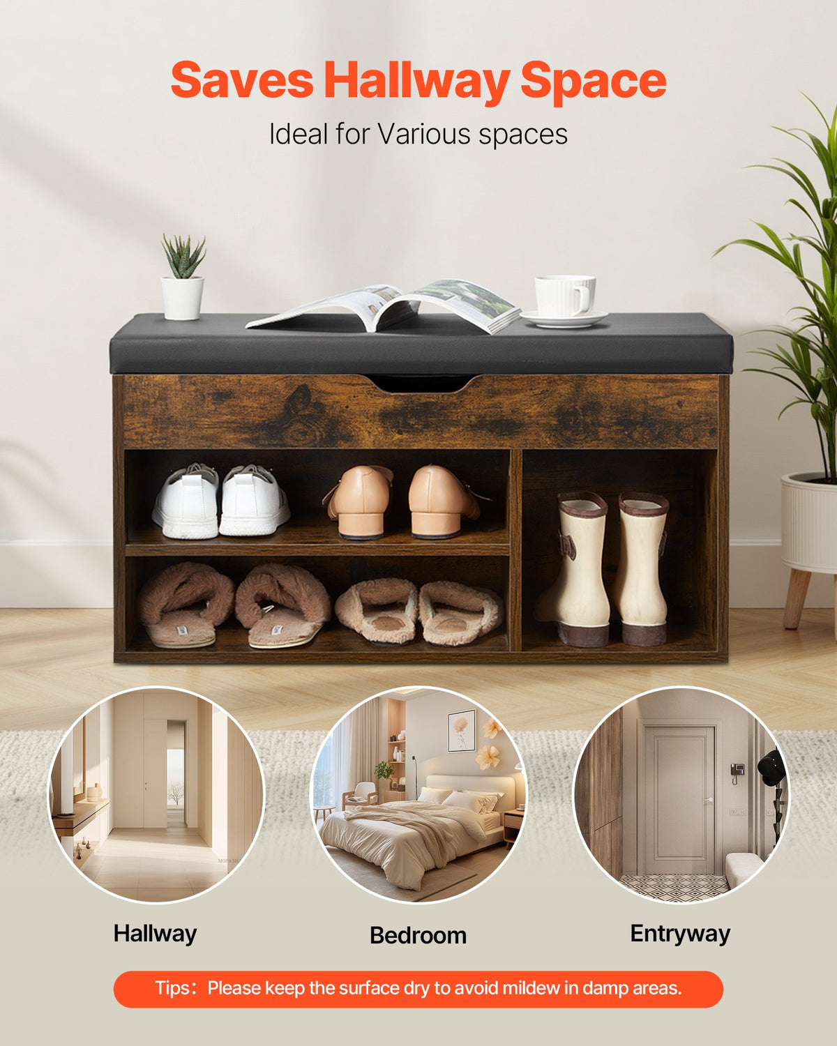Entryway Shoe Bench, 805 x 305 x 445 mm Shoe Storage Organizer with