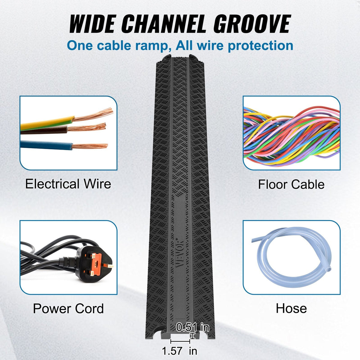 VEVOR Drop Over Cable Cover Ramp 100x13x2 cm, 907.18 kg/axle Load