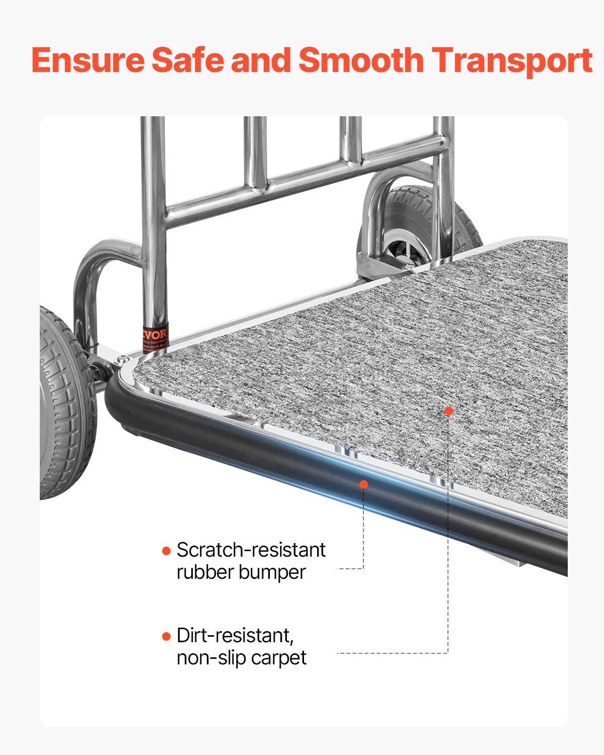VEVOR Luggage Cart, 600 LBS Load Capacity, 3 Wheel Stainless Steel