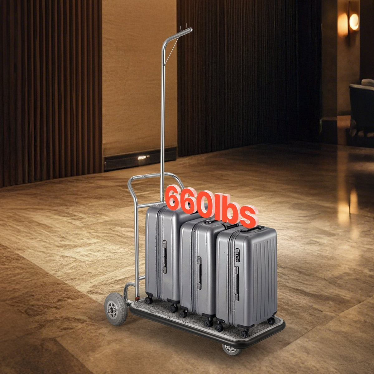 VEVOR Luggage Cart, 600 LBS Load Capacity, 3 Wheel Stainless Steel