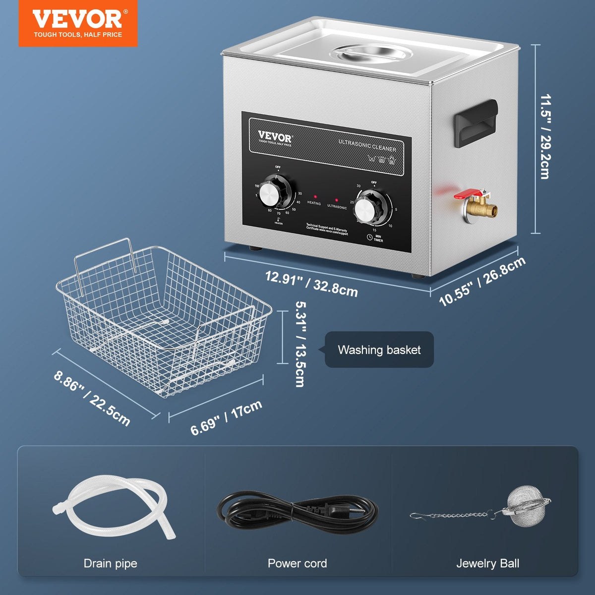 VEVOR 10L Ultrasonic Cleaner with Heater Timer & Basket, Professional
