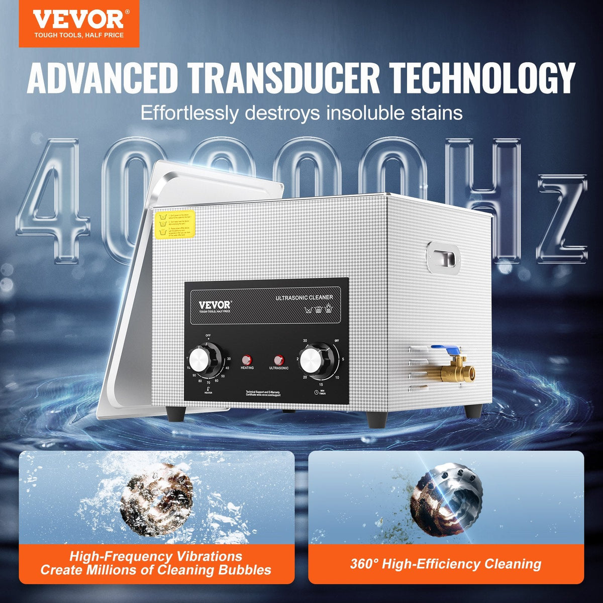 VEVOR 15L Ultrasonic Cleaner with Heater Timer & Basket, Professional