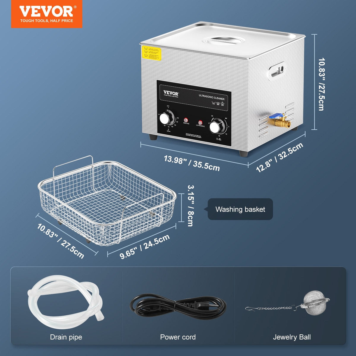 VEVOR 15L Ultrasonic Cleaner with Heater Timer & Basket, Professional