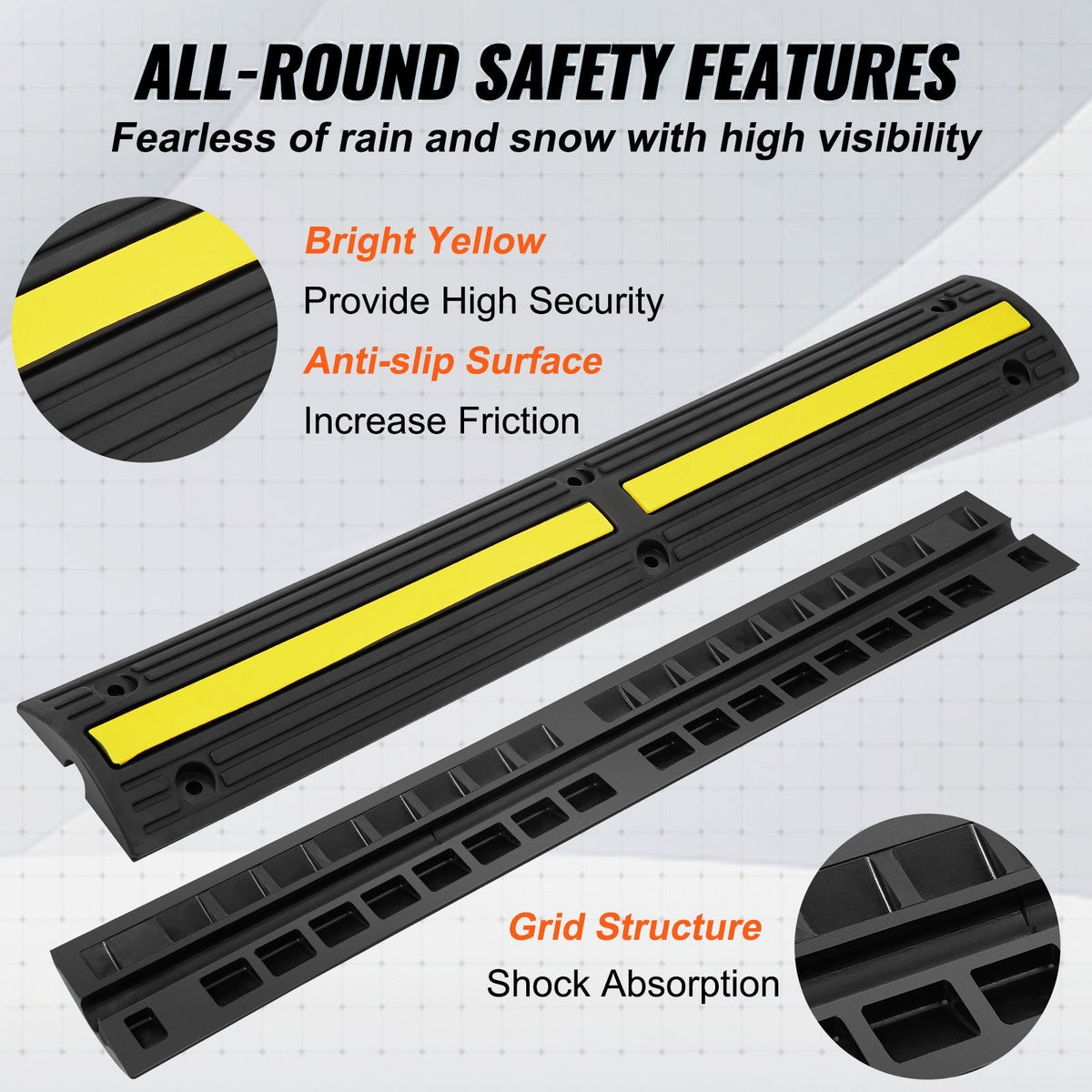 VEVOR Cable Protector Ramp 100x15x3.1 cm, 4 Pack of 1 Channel, 8164.7