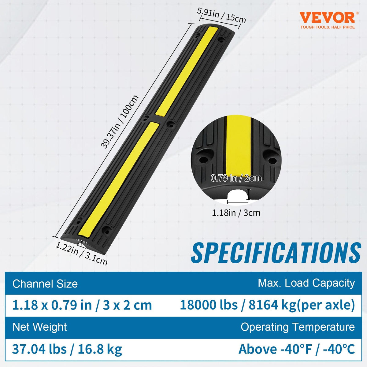 VEVOR Cable Protector Ramp 100x15x3.1 cm, 4 Pack of 1 Channel, 8164.7