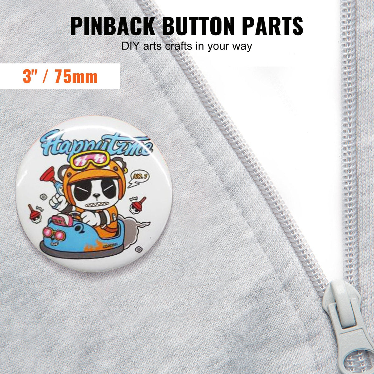 VEVOR 200 Sets 3 inch 75mm Pin Back Button Parts, DIY Round Button