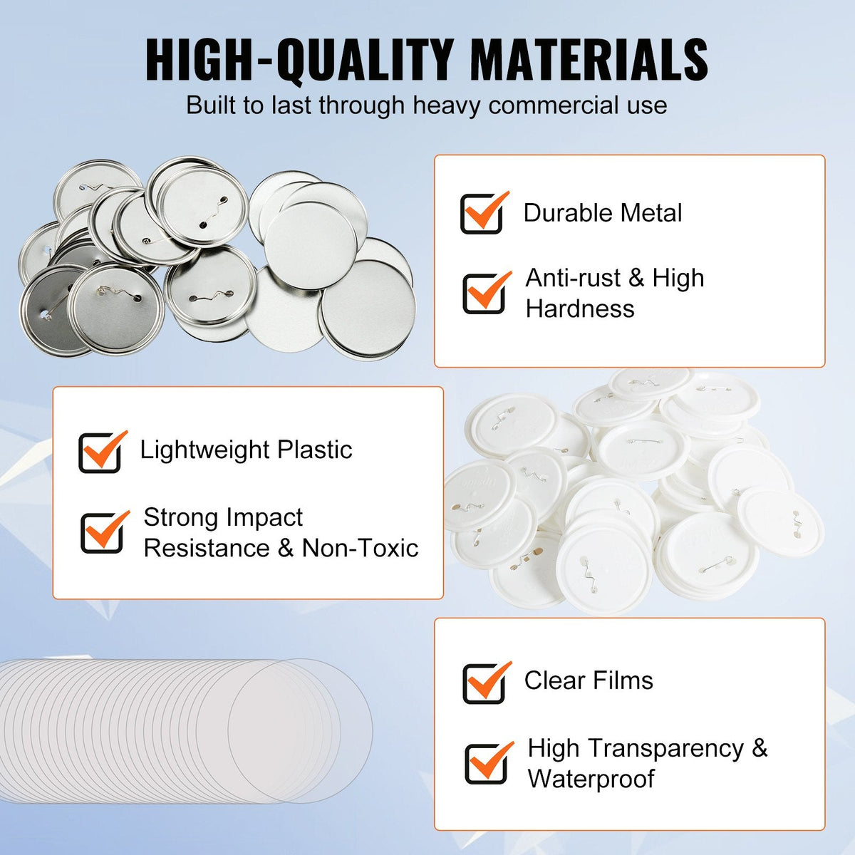 VEVOR 200 Sets 3 inch 75mm Pin Back Button Parts, DIY Round Button