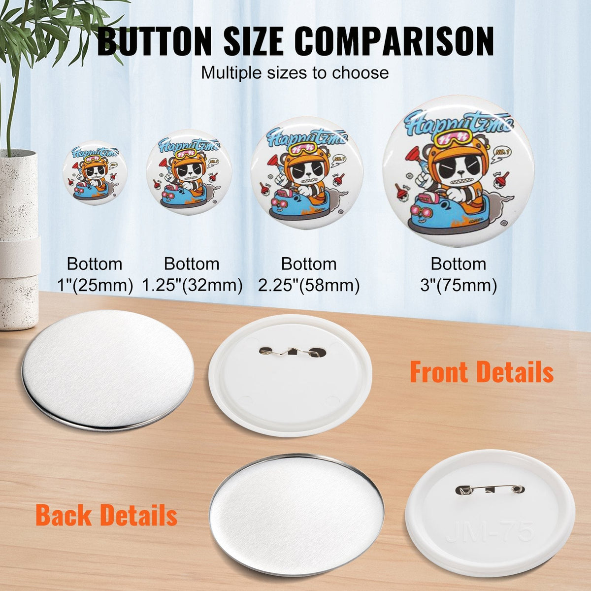 VEVOR 200 Sets 3 inch 75mm Pin Back Button Parts, DIY Round Button