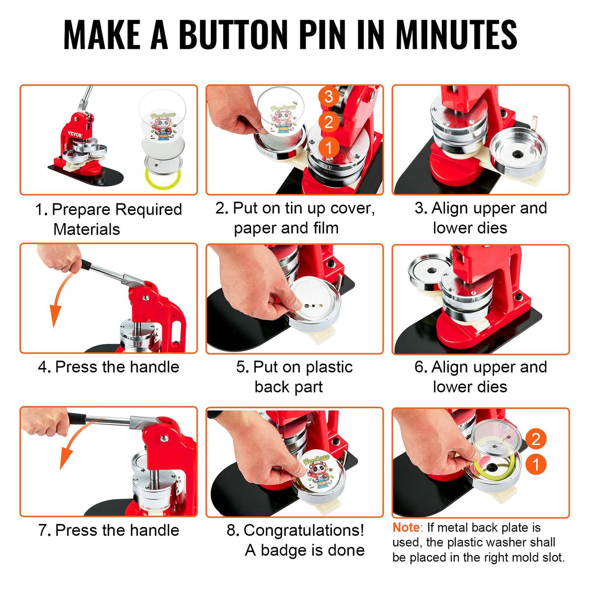 VEVOR 200 Sets 3 inch 75mm Pin Back Button Parts, DIY Round Button