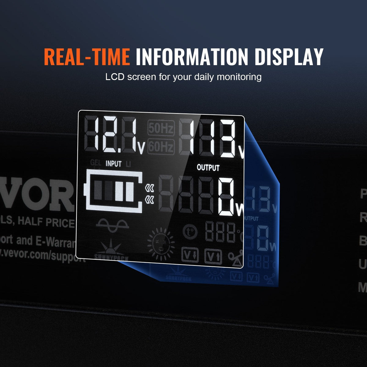 VEVOR Modified Sine Wave Inverter, 3000Watt, DC 12V to AC 230V LCD