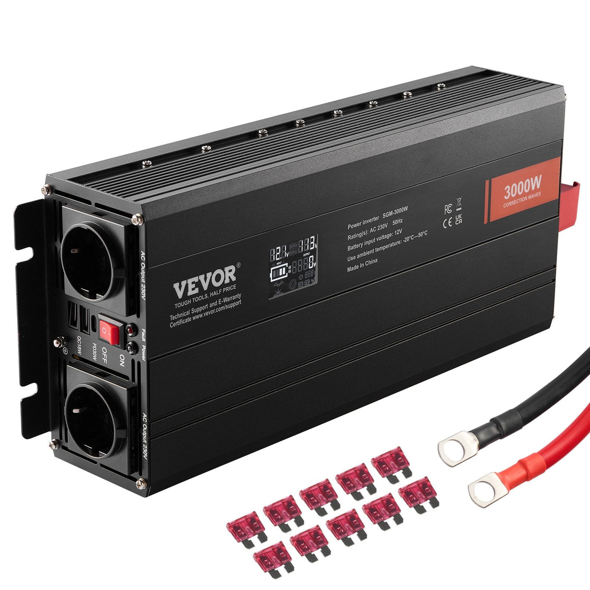 VEVOR Modified Sine Wave Inverter, 3000Watt, DC 12V to AC 230V LCD