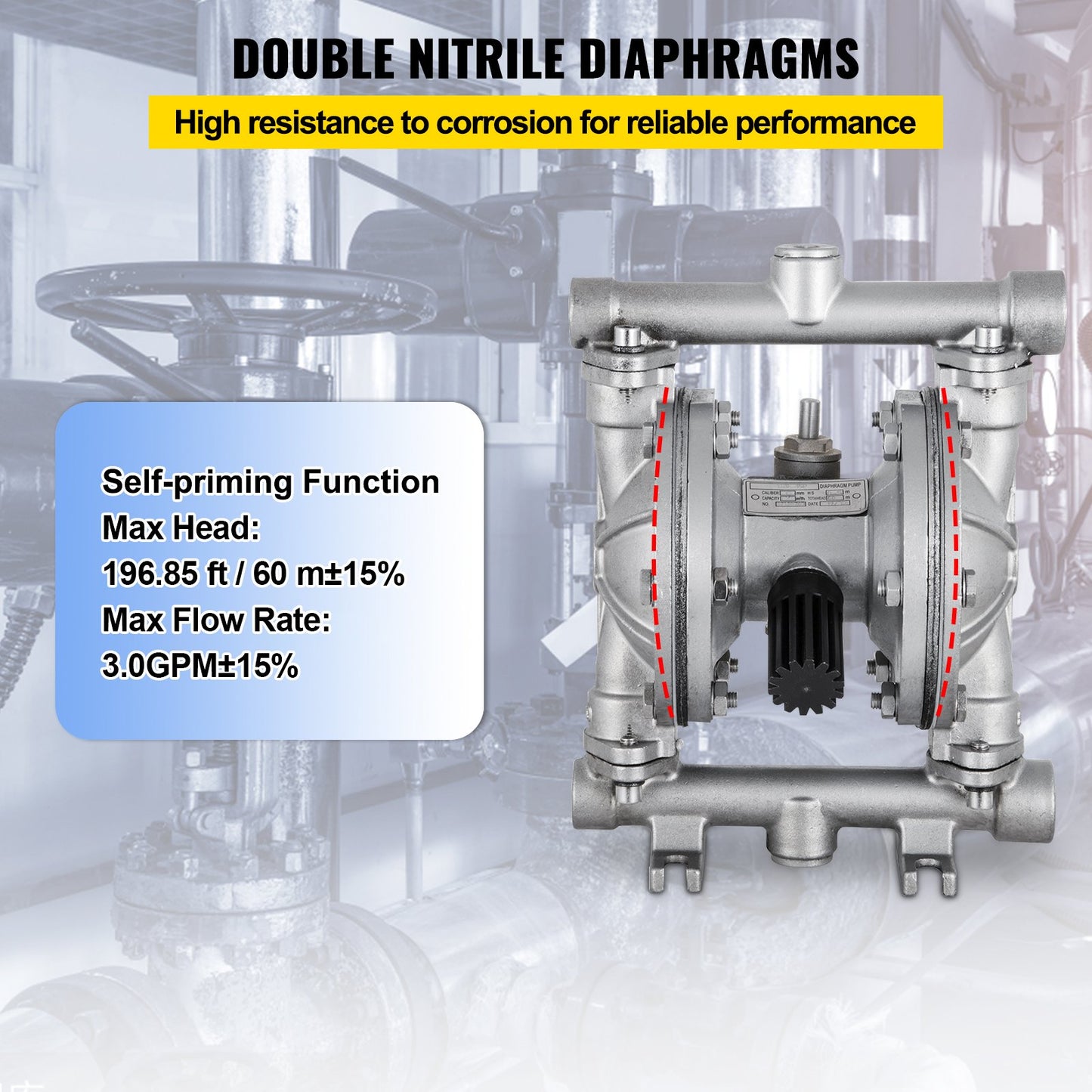 Air-Operated Double Diaphragm Pump, Inlet & Outlet, Stainless Steel