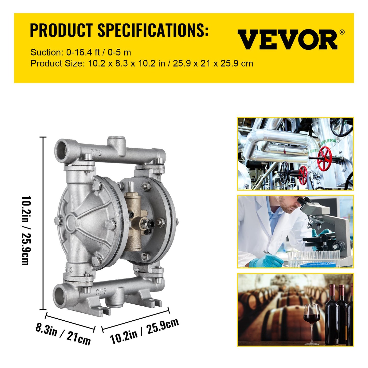 Air-Operated Double Diaphragm Pump, Inlet & Outlet, Stainless Steel