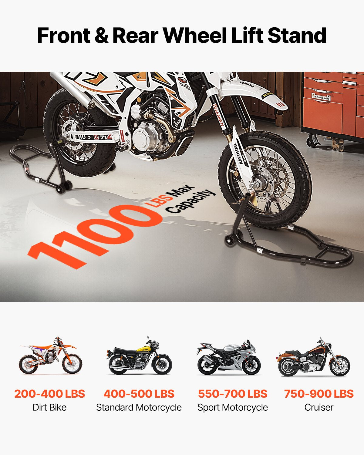 VEVOR Motorcycle Stand Lift, 1100lbs Capacity Front Rear Combo Stand