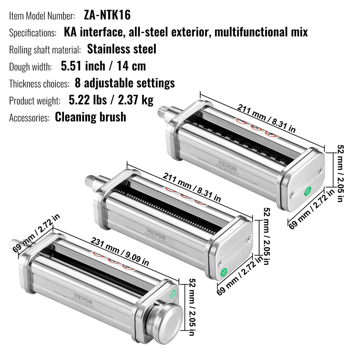 VEVOR Pasta Attachment for KitchenAid Stand Mixer, Stainless Steel