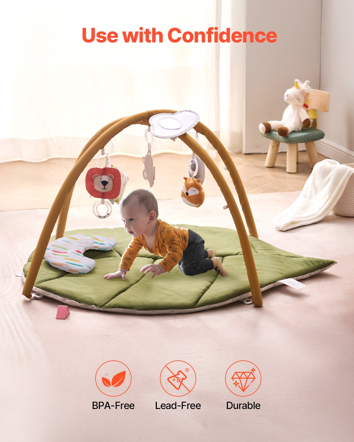 VEVOR Baby Play Gym Mat, Baby Activity Mat with 6 Sensory Toys,