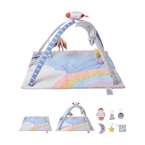 Baby Play Gym Mat, Tummy Time Mat with 6 Sensory Toys, Baby Activity