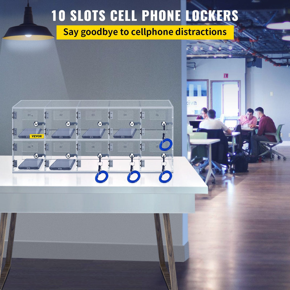 VEVOR Cell Phone Storage Locker, 10 Slots Acrylic Material with Door