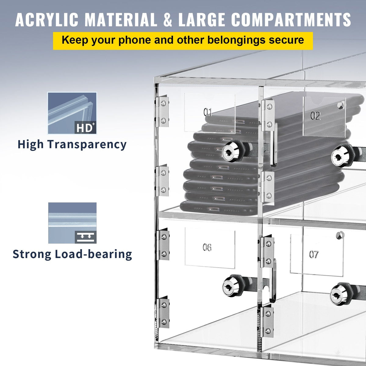 VEVOR Cell Phone Storage Locker, 10 Slots Acrylic Material with Door