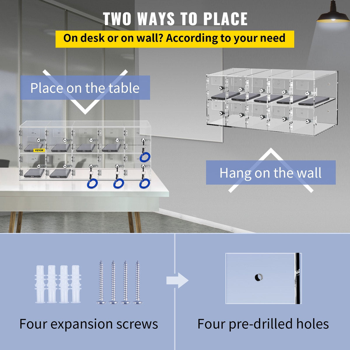 VEVOR Cell Phone Storage Locker, 10 Slots Acrylic Material with Door