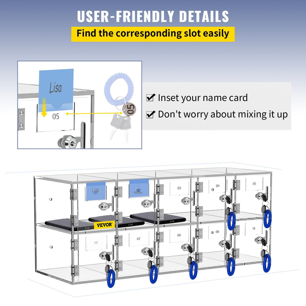 VEVOR Cell Phone Storage Locker, 10 Slots Acrylic Material with Door