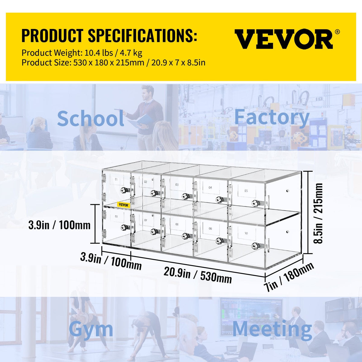 VEVOR Cell Phone Storage Locker, 10 Slots Acrylic Material with Door