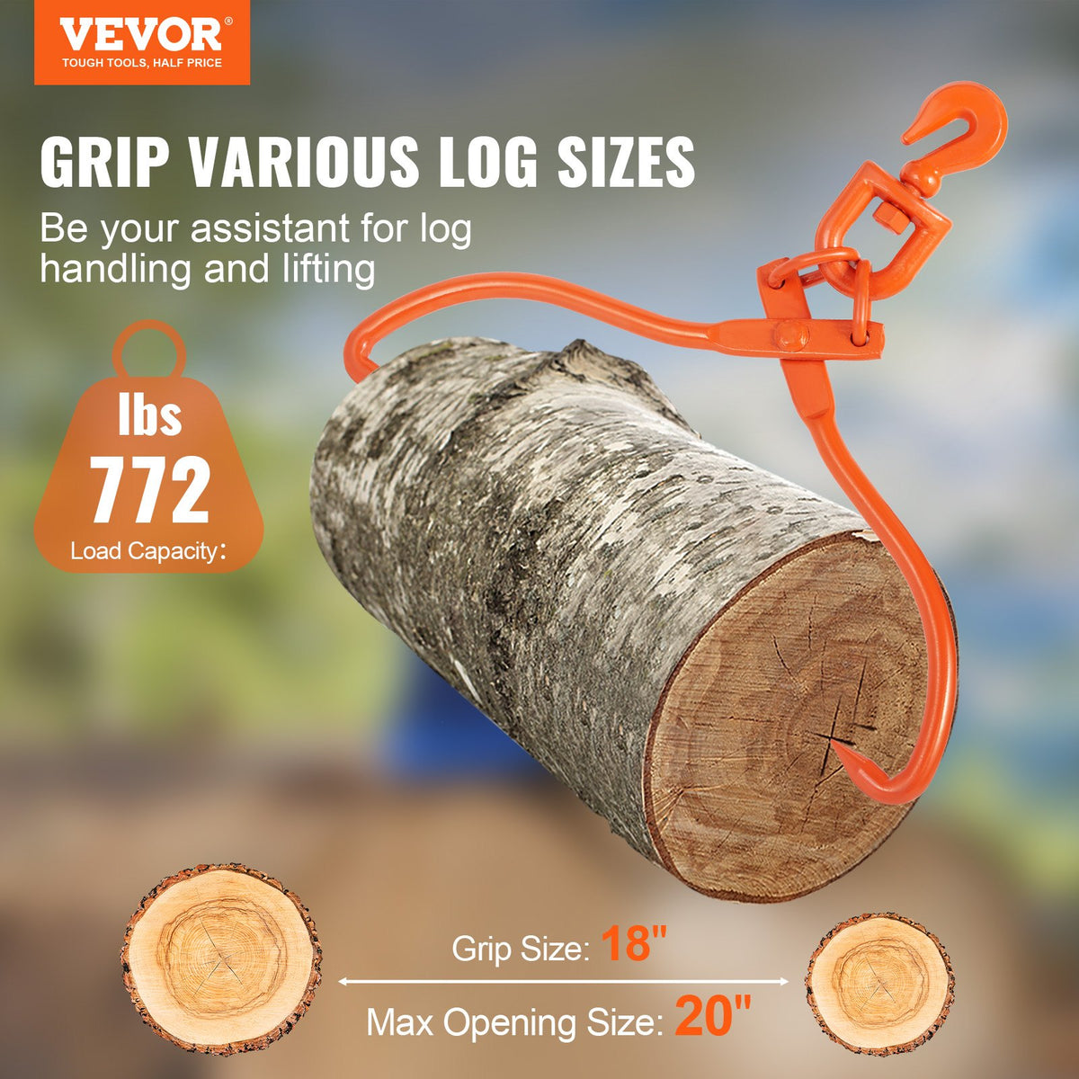 Log Skidding Tongs, 18 inch 2 Claw Log Lifting Tongs, Heavy Duty