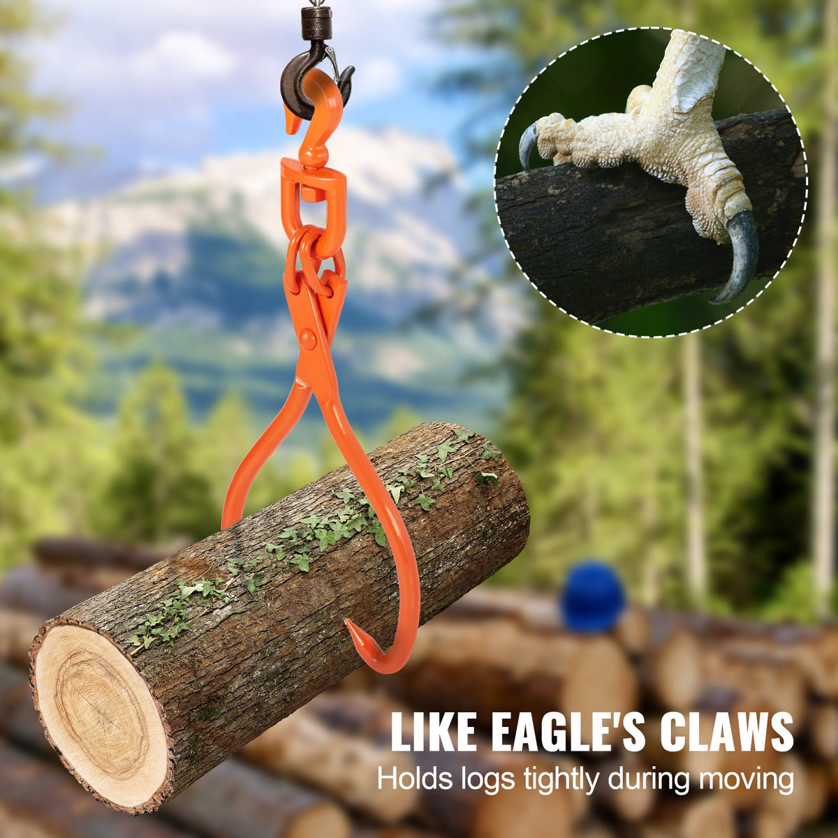 Log Skidding Tongs, 18 inch 2 Claw Log Lifting Tongs, Heavy Duty