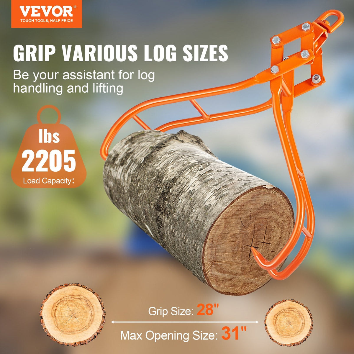 VEVOR Timber Claw Hook, 28 inch 4 Claw Log Grapple for Logging Tongs,