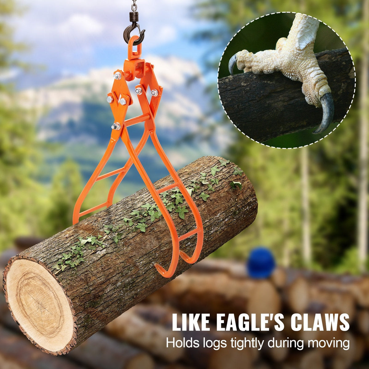 VEVOR Timber Claw Hook, 28 inch 4 Claw Log Grapple for Logging Tongs,