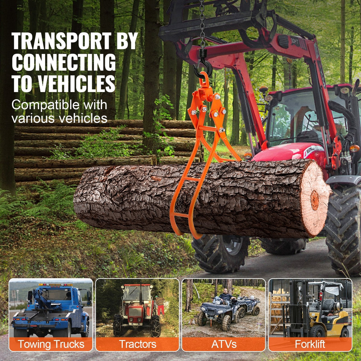 VEVOR Timber Claw Hook, 28 inch 4 Claw Log Grapple for Logging Tongs,