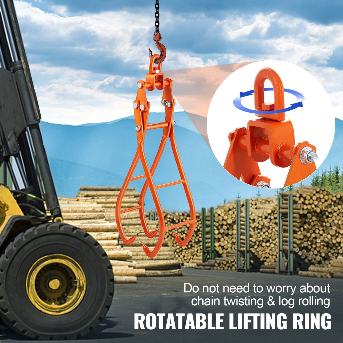 VEVOR Timber Claw Hook, 28 inch 4 Claw Log Grapple for Logging Tongs,