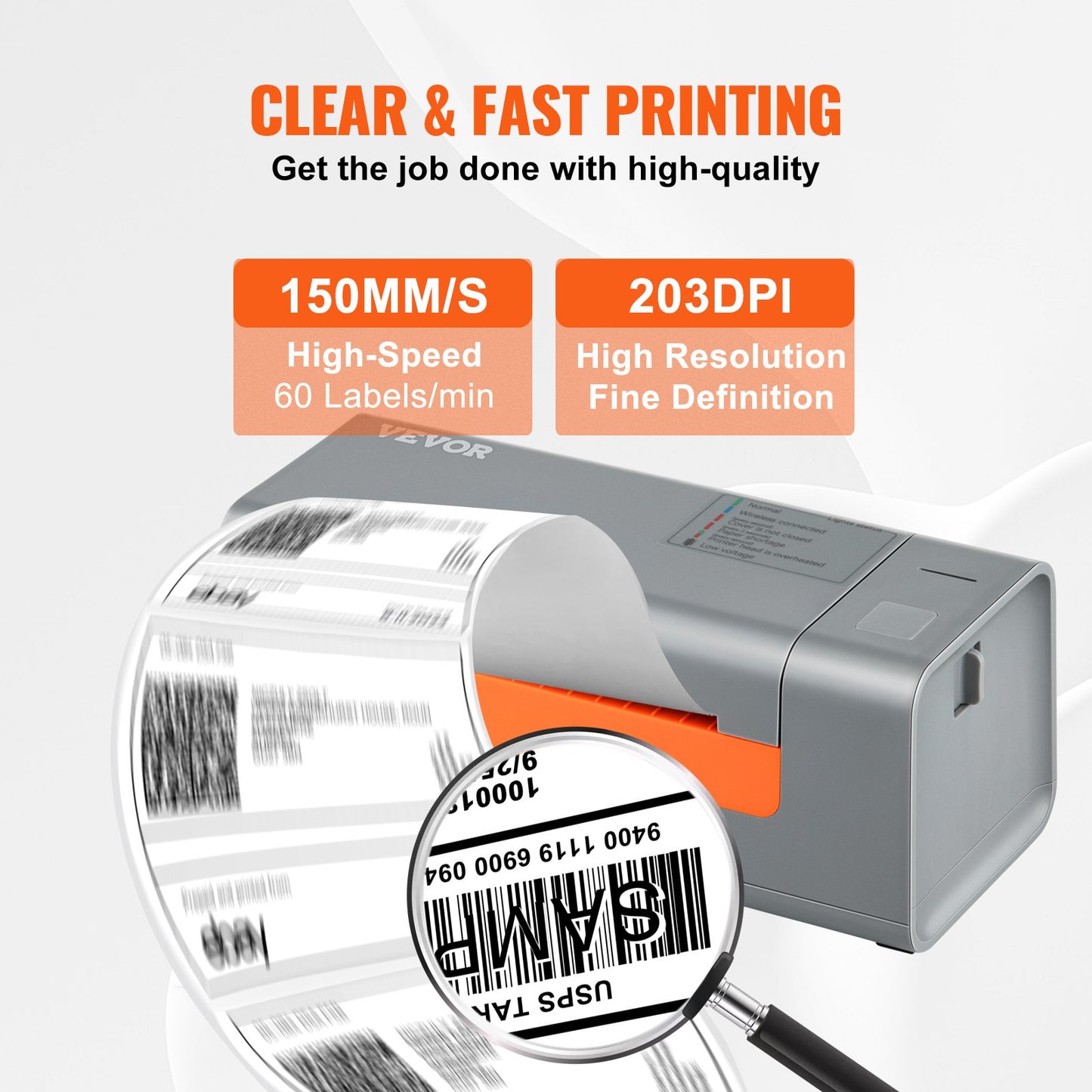 Thermal Label Printer, 203DPI 60pcs/min for 4x6 Mailing Packages, USB