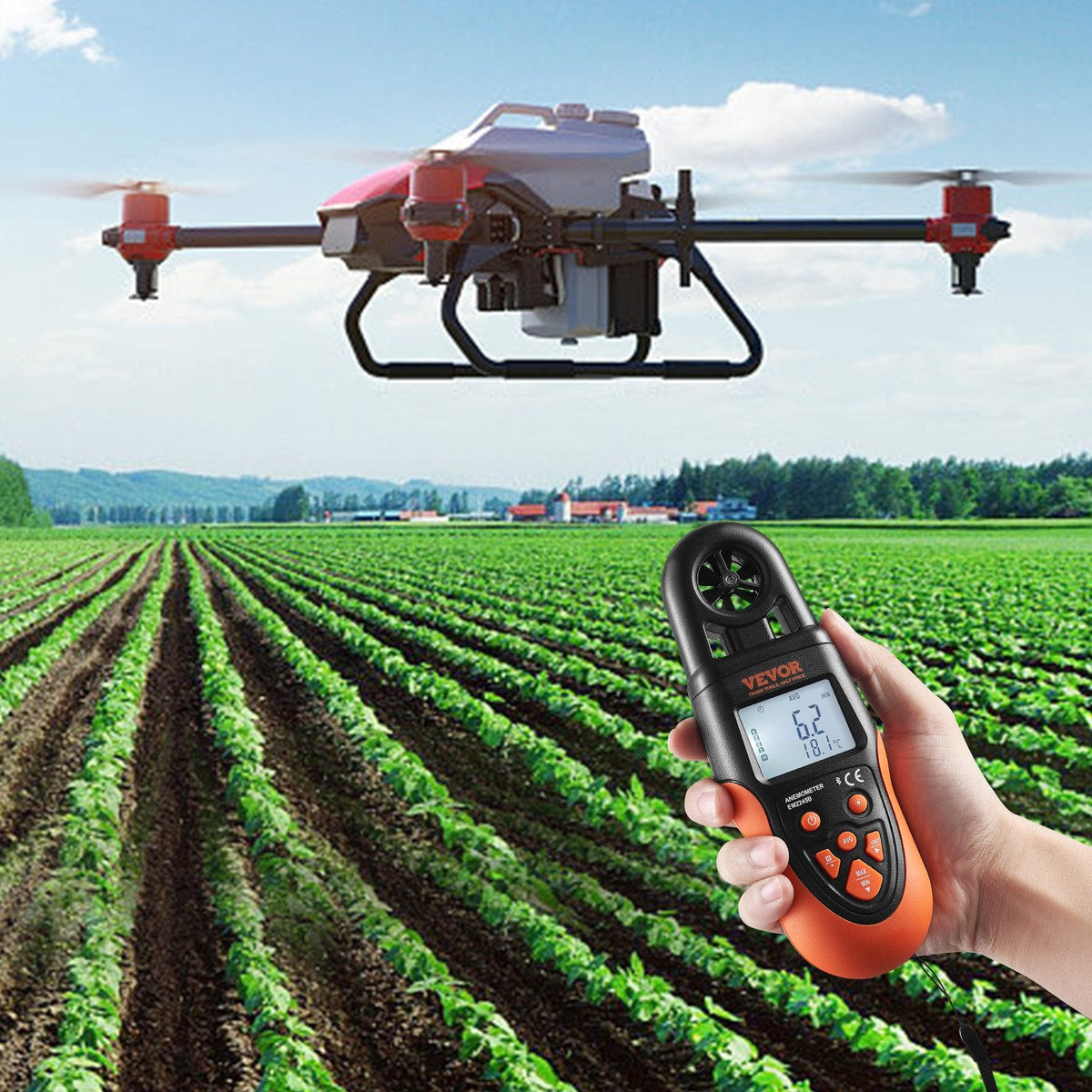 VEVOR Bluetooth Handheld Anemometer, 14℉-140℉, Digital Wind Speed