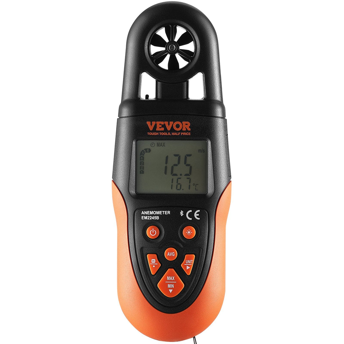 VEVOR Bluetooth Handheld Anemometer, 14℉-140℉, Digital Wind Speed