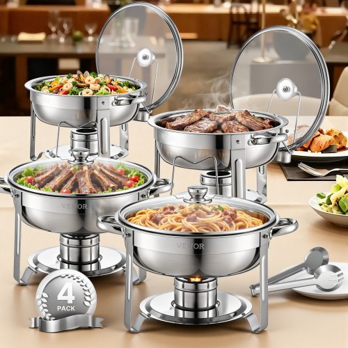 VEVOR Chafing Dish Buffet Set, 5 Qt 4 Pack, Stainless Steel Chafer