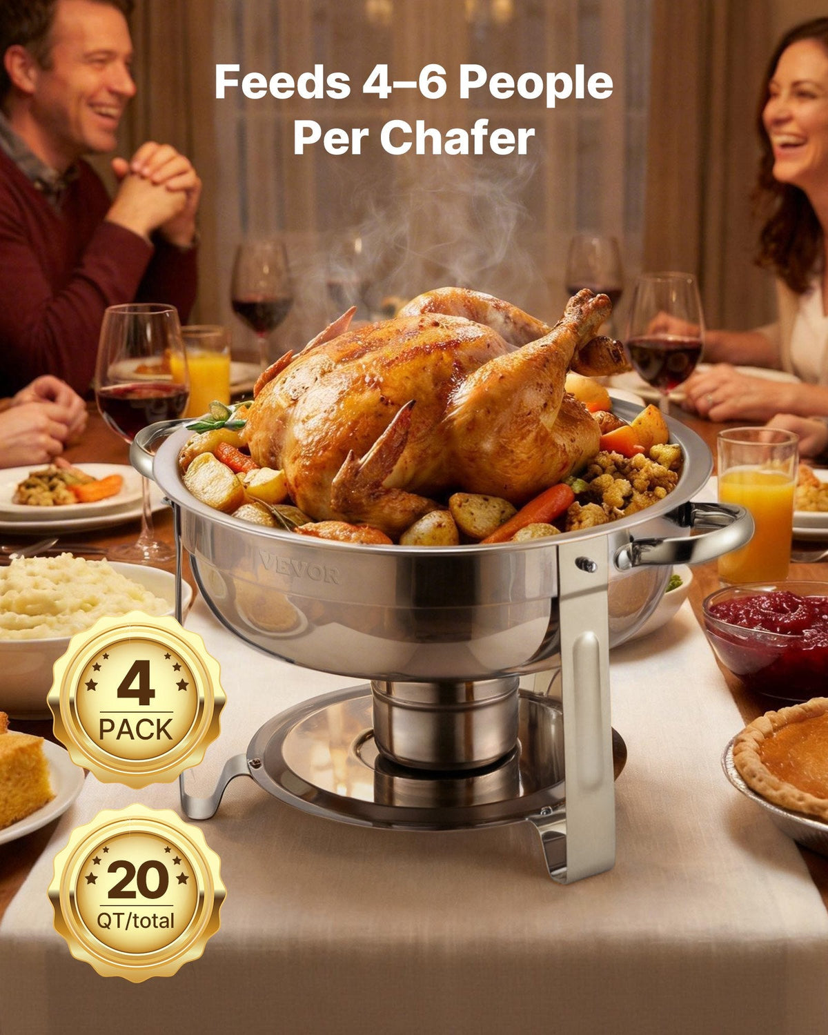 VEVOR Chafing Dish Buffet Set, 5 Qt 4 Pack, Stainless Steel Chafer