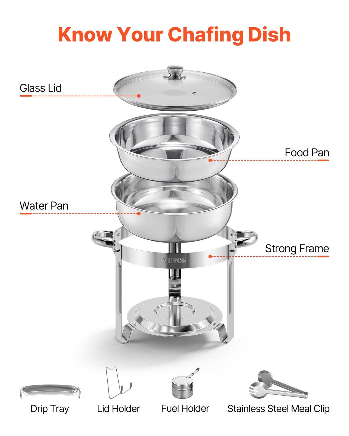 VEVOR Chafing Dish Buffet Set, 5 Qt 4 Pack, Stainless Steel Chafer