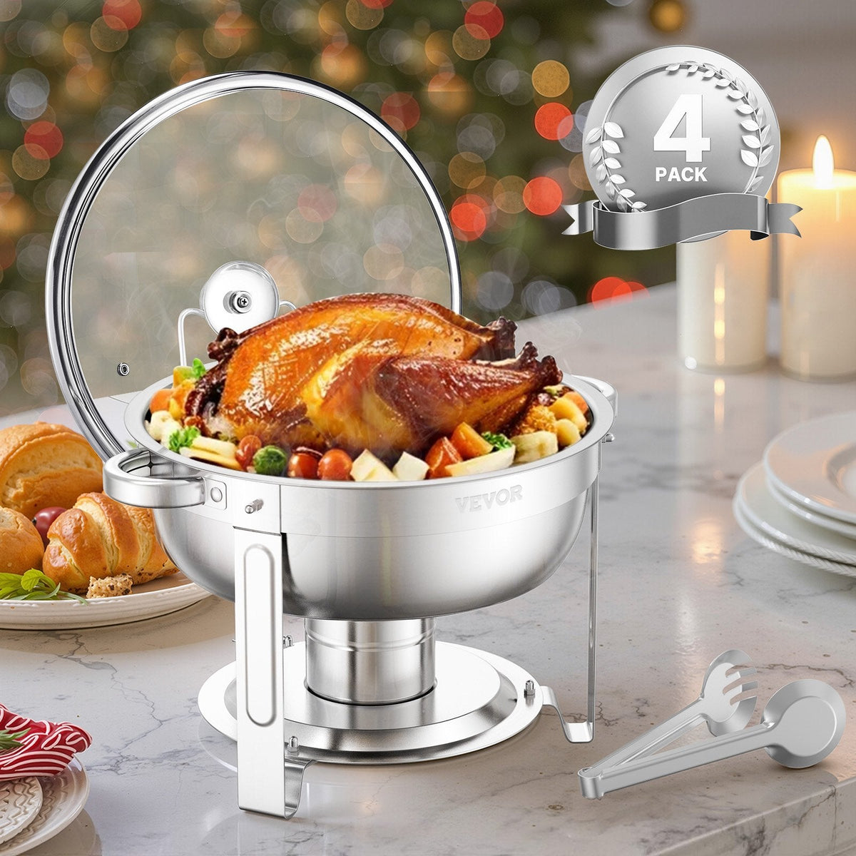 VEVOR Chafing Dish Buffet Set, 5 Qt 4 Pack, Stainless Steel Chafer
