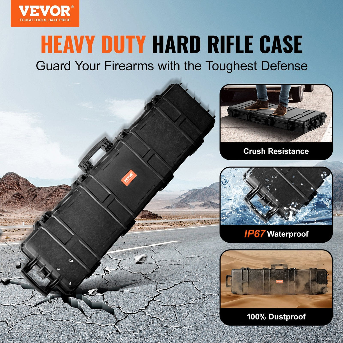 VEVOR Rifle Case, Rifle Hard Case with 3 Layers Fully-protective