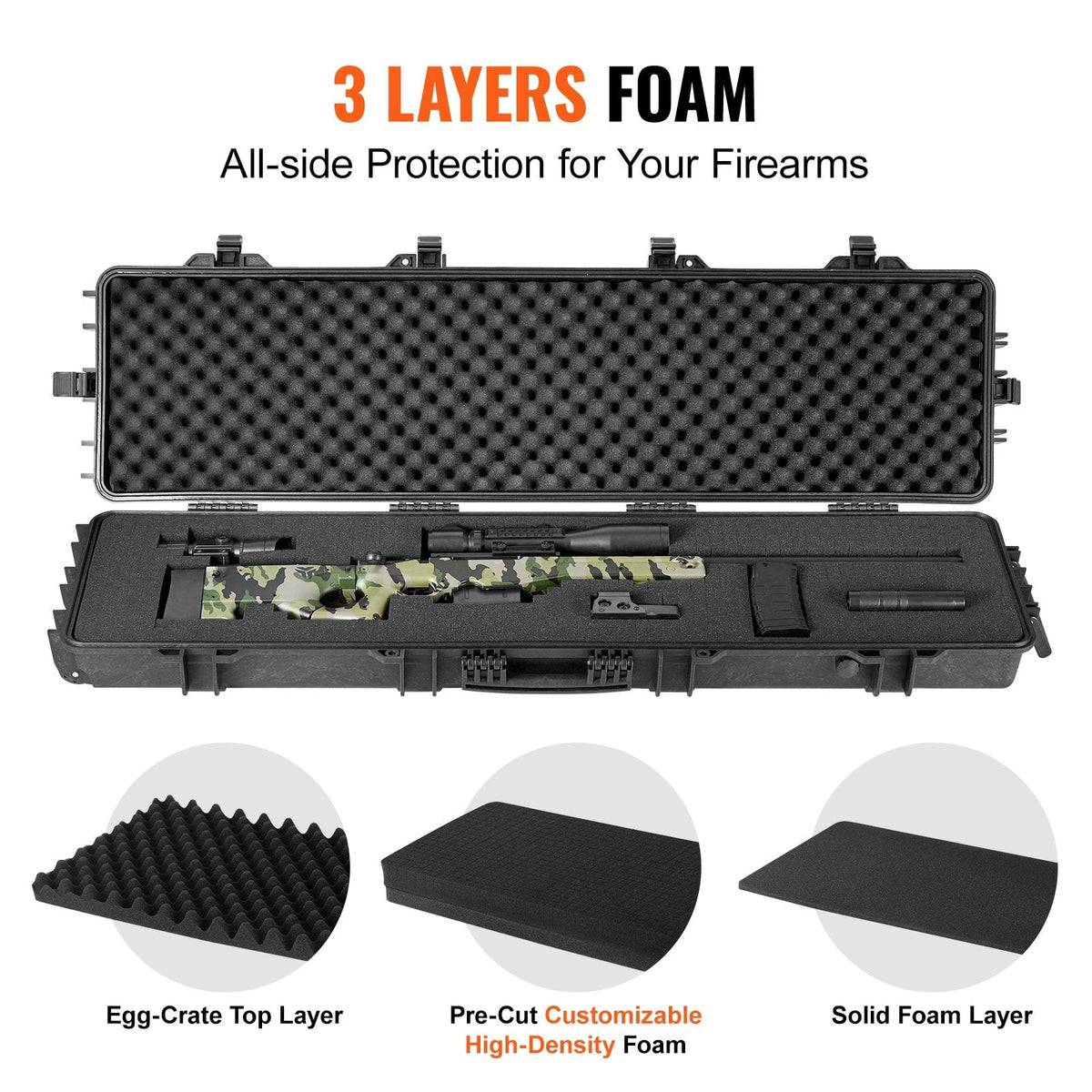 VEVOR Rifle Case, Rifle Hard Case with 3 Layers Fully-protective